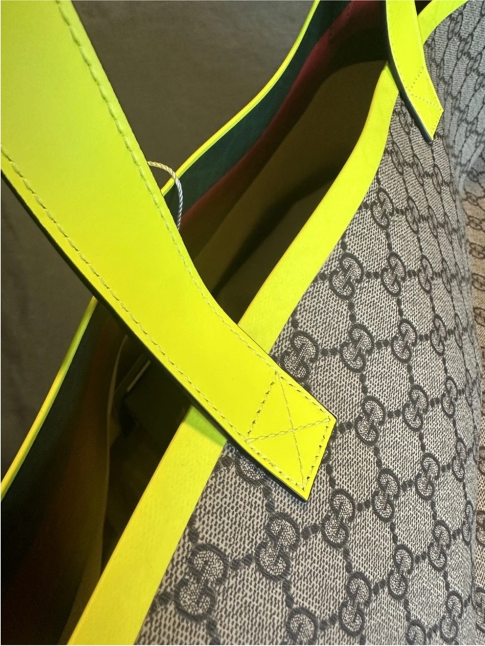 Gucci Tortissima Monogram Tote with Neon Yellow Trim - Picture 2 of 9
